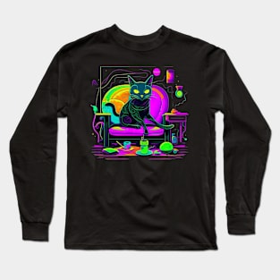 Black Cat on Couch Long Sleeve T-Shirt